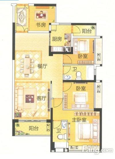 本單元的設計整體色調采用的是木色，不僅沿用了中式的端莊典雅，同時加入一些時尚的元素，讓整個空間多了現代的時尚感覺，卻不失中式的端莊。